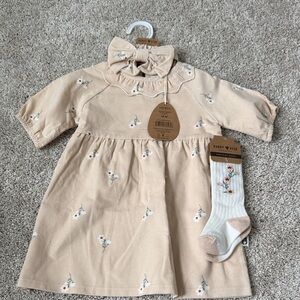 Cream Floral Knit Baby Dress with Bow